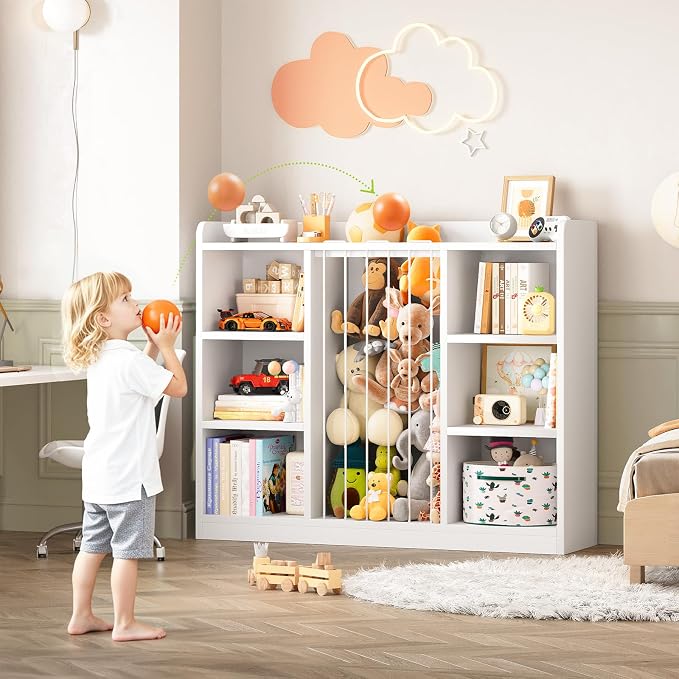 2-in-1 Toy & Stuffed Animal Organizer, Kids 6-Cube Storage Shelf with Rounded Corners & Anti-Tip for Playroom Bedroom