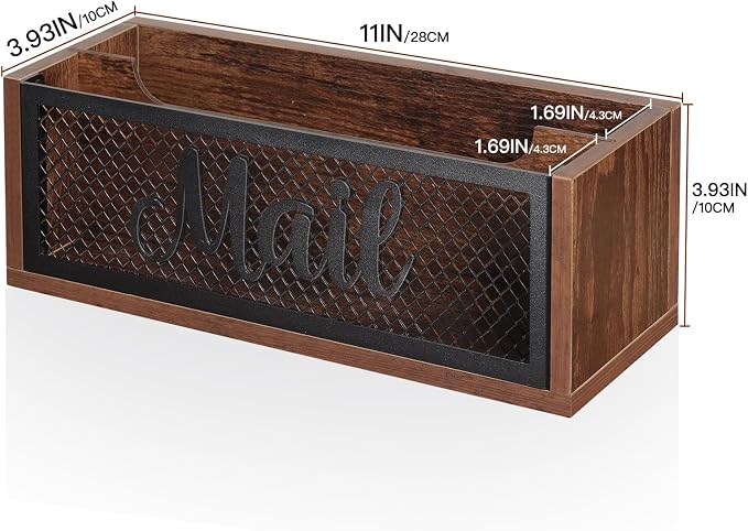 Mail Organizer Mail Holder with 2 Slots | Wooden Mail Basket Mail Sorter for Wall Table Countertop | Bill Envelope Letter Holder for Home Office