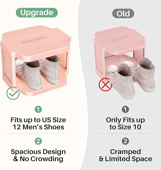 Kitstorack 8-Tier Vertical Plastic Shoe Rack, Freestanding Stackable Shoe Storage Organizer Cubes Shoe Shelf Tower or Small Closets and Tight Spaces, Pink