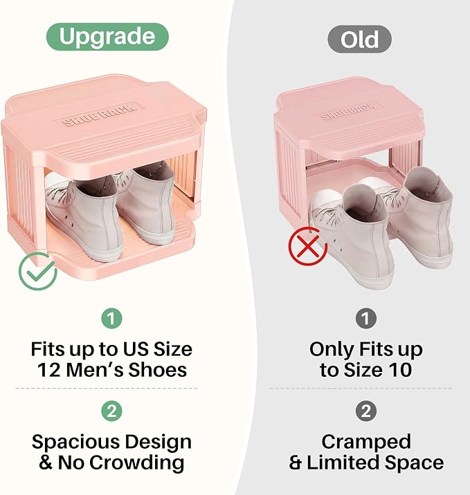 Kitstorack 10-Tier Vertical Plastic Shoe Rack, Freestanding Stackable Shoe Storage Organizer Cubes Shoe Shelf Tower or Small Closets and Tight Spaces, Pink