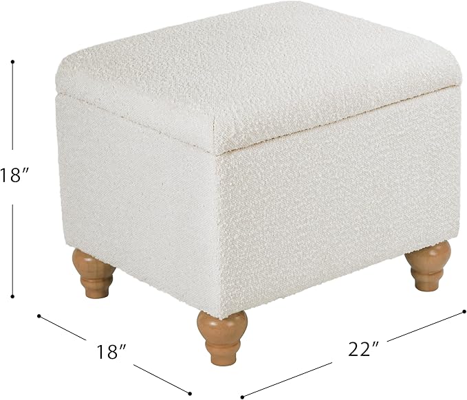 Spatial Order 22" Medium Rectangular Storage Ottoman - Cream Boucle
