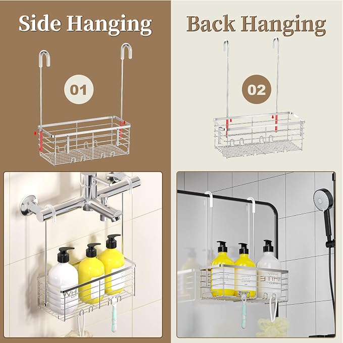 DELLAN Hanging Shower Organizer, Shower Rack with Hooks Over the Door | Bathroom Shower Caddy and Basket