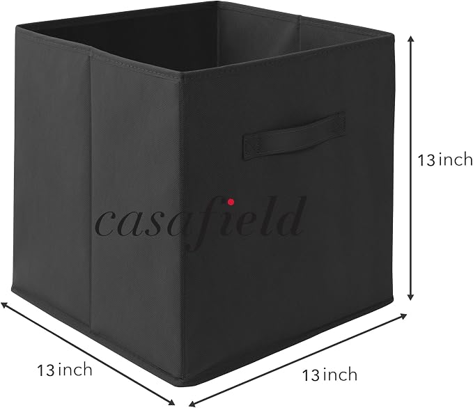Casafield Set of 6 Collapsible Fabric Cube Storage Bins, Black - 13" Foldable Cloth Baskets for Shelves, Cubby Organizers & More