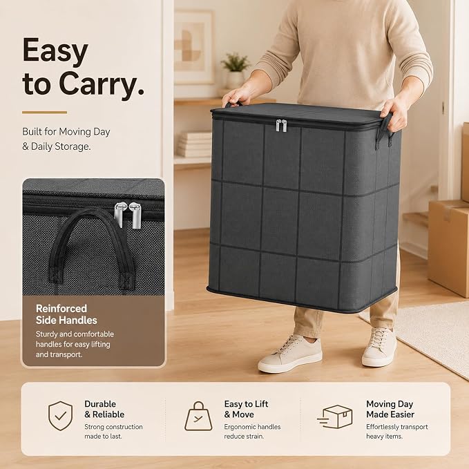 210L Spacious Moving Storage Bin, Large Zippered Fabric Organizer with Reinforced Handles, Foldable Blanket Storage Bag for Bedding, Clothes, Quilts, Comforters and Moving Day，2：XL: 23.6x27.6 in ﻿