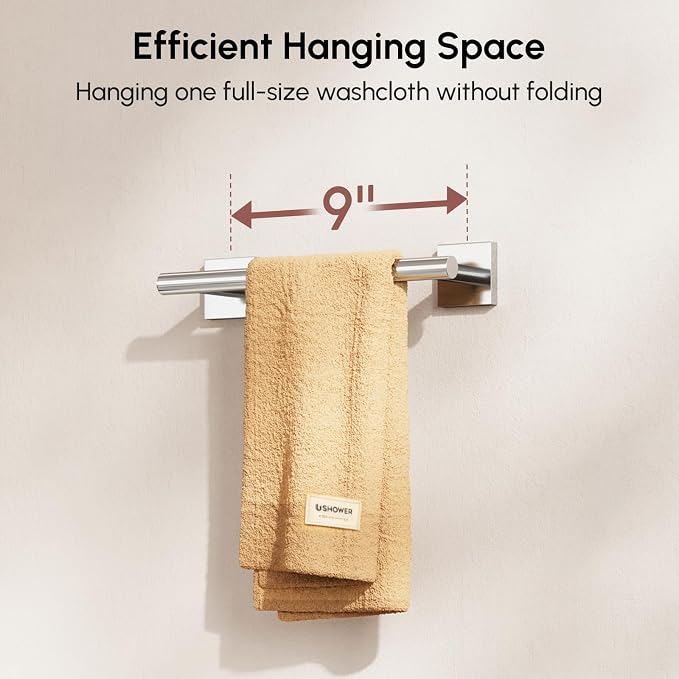 Polished Chrome Hand Towel Bar, 9 Inch Towel Racks for Bathroom | Thicken 304 Stainless Steel Towel Holder with Square Base, Towel Rod Wall Mounted, Modern Home Decor (Total Length 11 Inch)