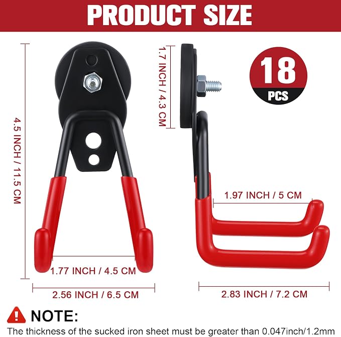 Landhoow 18 Pcs Large Magnetic Hooks Heavy Duty Garage Magnet Hooks Strong Storage Utility Magnetic Hangers with Anti Slip Rubber Coating for Indoor and Outdoor Hanging (Dark Red)