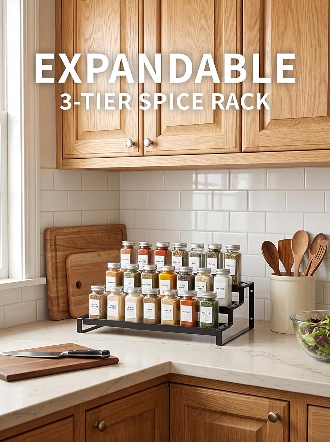 Deloban 3-Tier Spice Rack Organizer For Cabinet,Countertop Pantry Kitchen Organizer,Metal Display Rack, Suitable For Various Cans And Bottles.