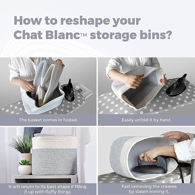 CHAT BLANC Cotton Rope Baskets for Organizing | Storage Baskets for Shelves | Rope Basket for Storage, Small Laundry Baskets, Woven Baskets for Storage, Dog Toy Bin, Baby Basket,Off White &Gray 3 Pack