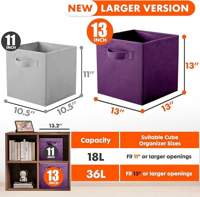 ShellKingdom Storage Bins, Foldable Fabric Storage Cube And Cloth Organizer | Storage Drawer For Closet And Toys, 13 X 13 X 13 INCH, 2 Pack (Purple)