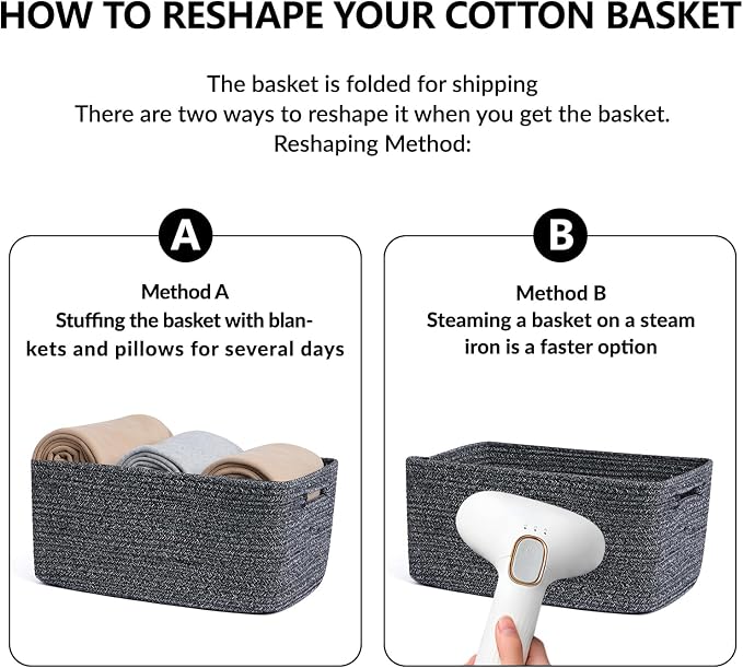 MiniArk Large Storage Baskets for Organizing, 17 x 13 x 7.5” Closet Shelf Baskets for Clothes Blanket Towels, Baby Nursery, Toy Bins Box, Woven Rope Baskets, 4 Packs Dark Gray