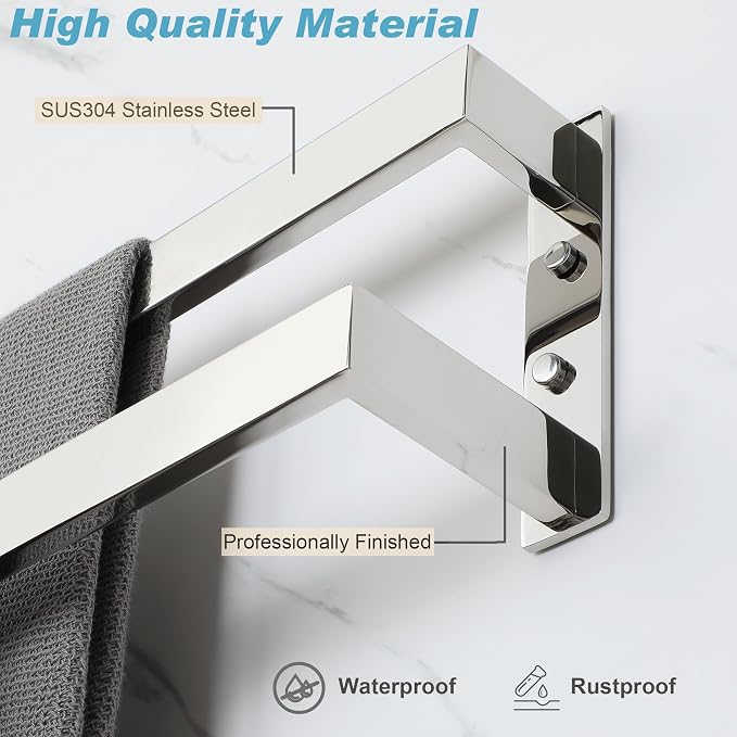 Alise Double Towel Bar, 32" Double Towel Racks for Bathroom,Polished Chrome | Bathroom Towel Rack Wall Mounted, 3.54" Wide Faster Drying, Ladder Design, SUS304 Stainless Steel