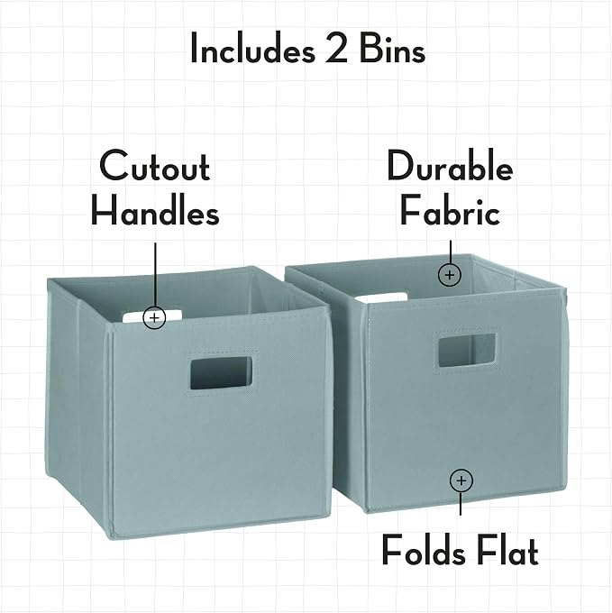 RiverRidge Folding Storage Bins - 2-pack of 10in Tall Sea Green Cubes | Fabric Bins, Set of 2 Storage Cubes, Cut-out Handles, Playroom Closet Organizer, Collapsible Cubby with Bottom Board Insert