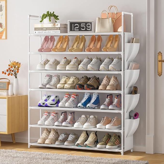 OYREL Shoe Rack 7 Tier Tall 28-35Pairs Organizer Storage | Closet Entryway Garage Large StorageShoes Holder Stand, Sturdy Metal Free Standing Boot Shelf Tower White