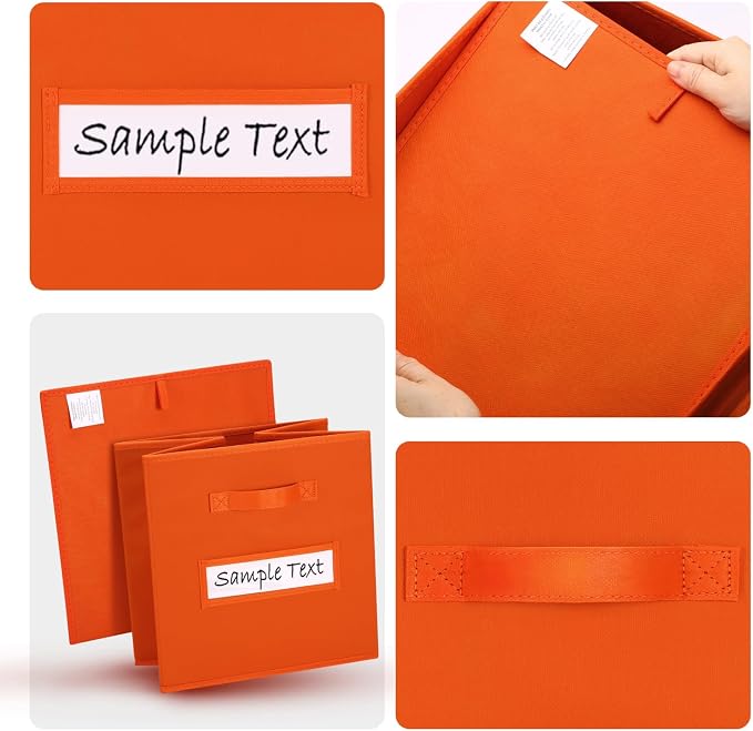 Fabric storage cubes (8 Pack) 13 Inch Cube Storage Bin, cube organizer bins with 8 Labels Window Cards & a Pen, Foldable cube organizer bins and Storage Box, Orange