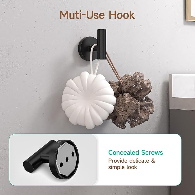 USHOWER 8PCS Matte Black Bathroom Hardware Set, 24-Inch Towel Bar Set | Durable SUS304 Stainless Steel Bathroom Accessories Set, Towel Racks for Bathroom Wall Mounted, Modern Home Decor