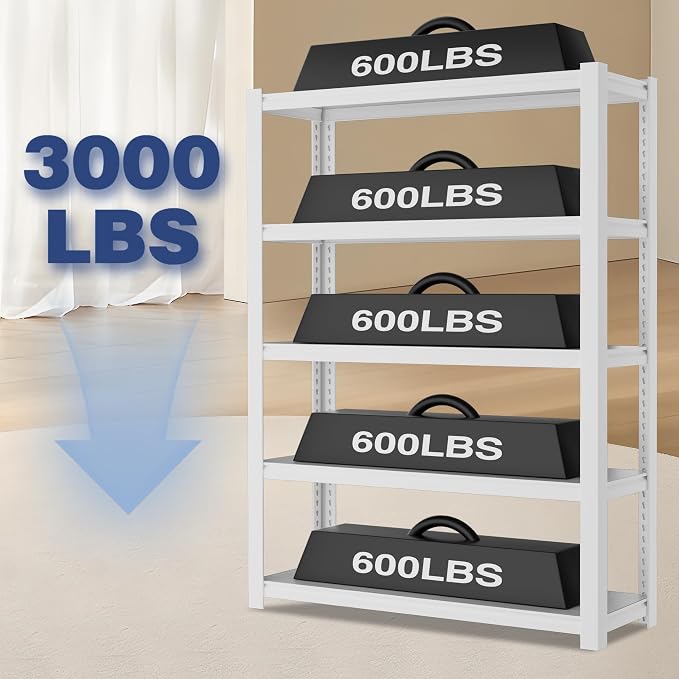 WORKPRO 5-Tier White Shelving with Board, 36.2”Wx16.5”Dx72”H, 3000LBS Load