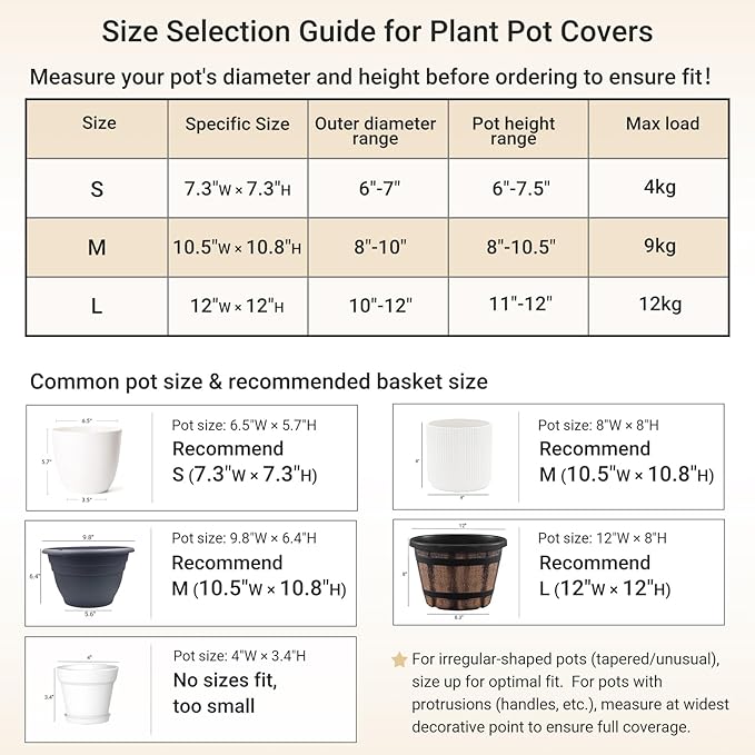Dahey Plant Basket Indoor for 10 inch Pot Woven Jute Planter, White & Beige | Fits 8"-10" Planters, Reinforced Structure, Foldable Laundry Bin with Handles, Jute Cotton Rope, Decorative Flower Pot Cover