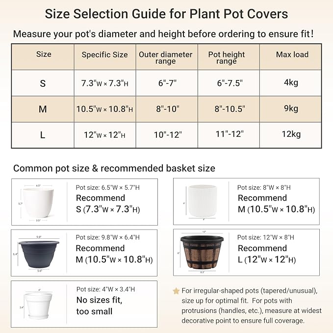 Dahey Plant Basket Indoor for 7 inch Pot Woven Jute Planter, White & Beige | Fits 6"-7" Planters, Reinforced Structure, Foldable Laundry Bin with Handles, Jute Cotton Rope, Decorative Flower Pot Cover