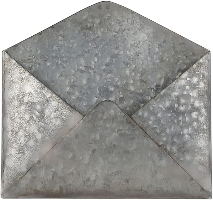 SOFFEE DESIGN Galvanized Mail Organizer - Wall Mount Metal Mail Holder - Envelope Shape Mail Holder for Wall - Paper Letter Magazine Storage - Home and Office Wall Decor - Hanging Letter Basket