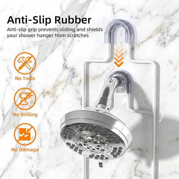 Epicano Shower Caddy for Handheld Showerheads,Stainless Steel, White | Removable Hooks,Soap Holder & Toothbrush Holder, Rustproof, Anti-Swing, Holds Razor, Sponge, Soap, Toothbrush