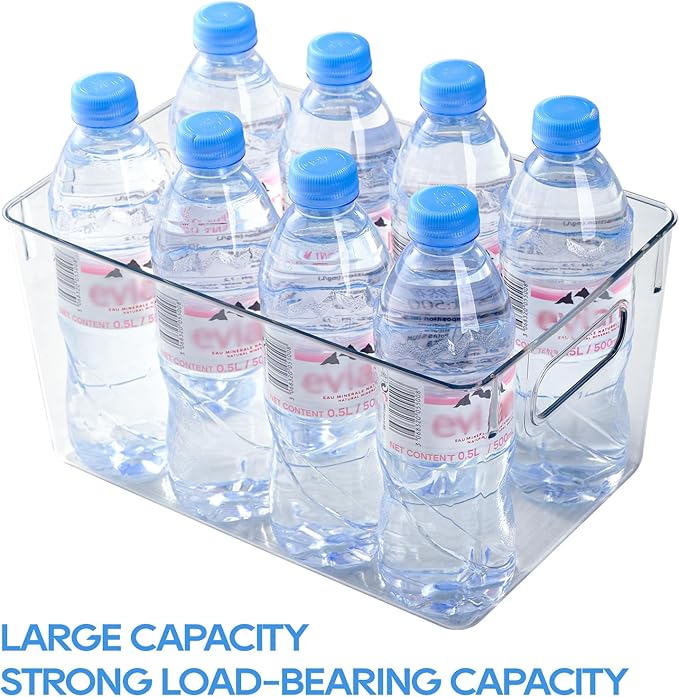 JollyPack Clear Plastic Storage Bins, 4 Pack | Pantry Organizers, Storage with Handles, Clear Storage Containers,Great for Fridge, Kitchen, Cabinet, Bathroom and Office