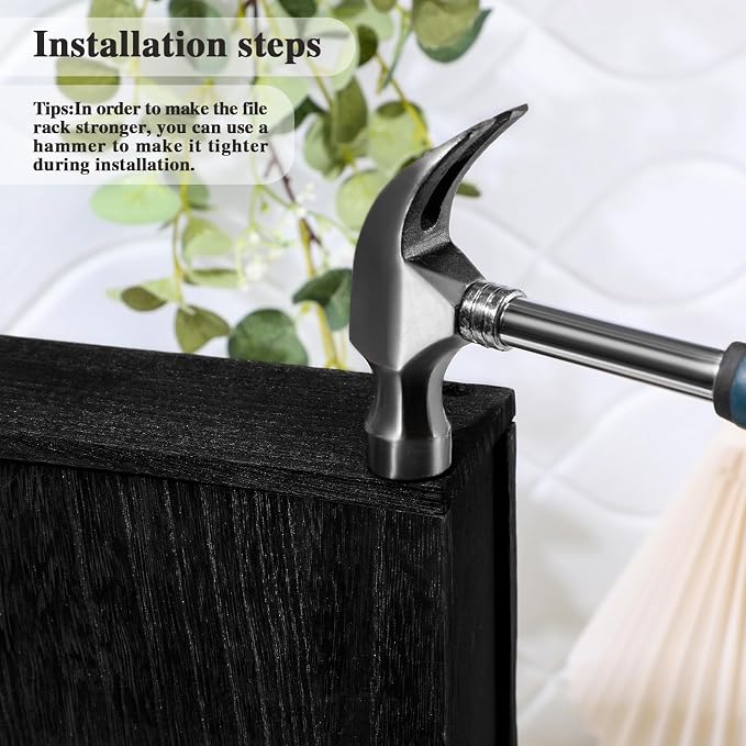 Suzile Wall Mounted File Holder Wood Magazine Holder Wall Hanging File Organizer for Office Mail Magazine Letter Paper Folder Organization (Black)