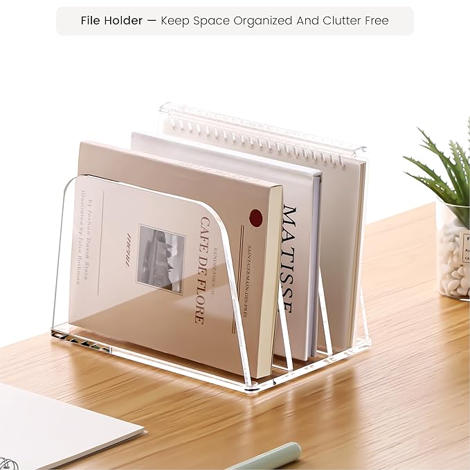 HeZone Desk File Organizer,3-Section Vertical Clear File Organizer File Holder Folder Holder Mail Sorter Acrylic Stand Rack,Office Organization for Home, Office & Classroom(1 Pack)