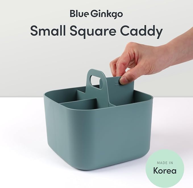 BLUE GINKGO Stackable Organizer Caddy, Square, Green, Made in Korea | Portable. Adjustable. Home, Office & School Storage.