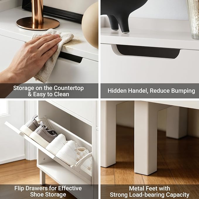 Haotian Slim Shoe Cabinet Entryway | Hidden Shoe Storage with Two Flip Drawers to Save Space, Freestanding Shoe Rack for Front Door, Entryway, Hallway (White)