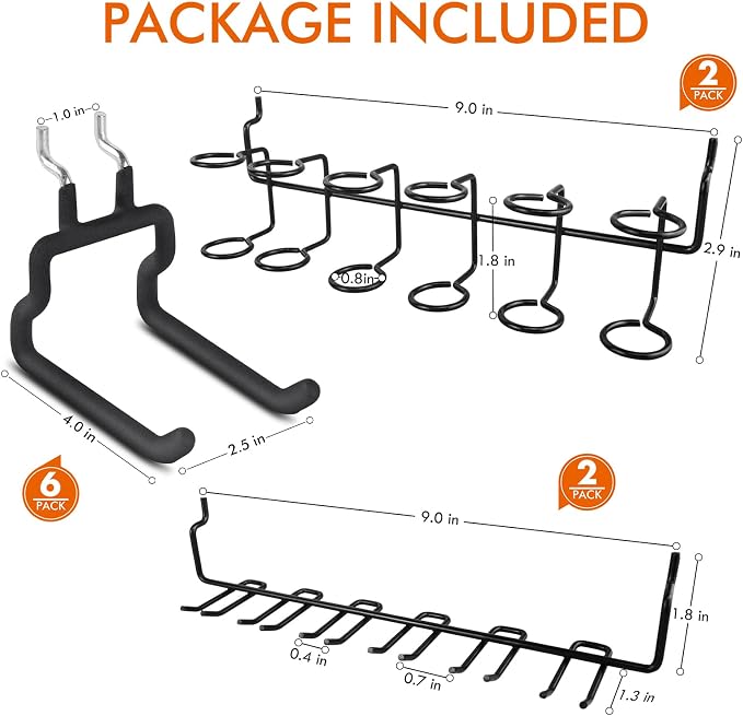 Utility Heavy Duty Pegboard Hooks, 10Pack Peg Board Accessories Tool Hanger | Fit 1/8" 1/4" Peg Holes, Double Arm Peg Board Bracket, Rubber Coated, Large Tool Organizer for Garage Workshop Shed Craftroom