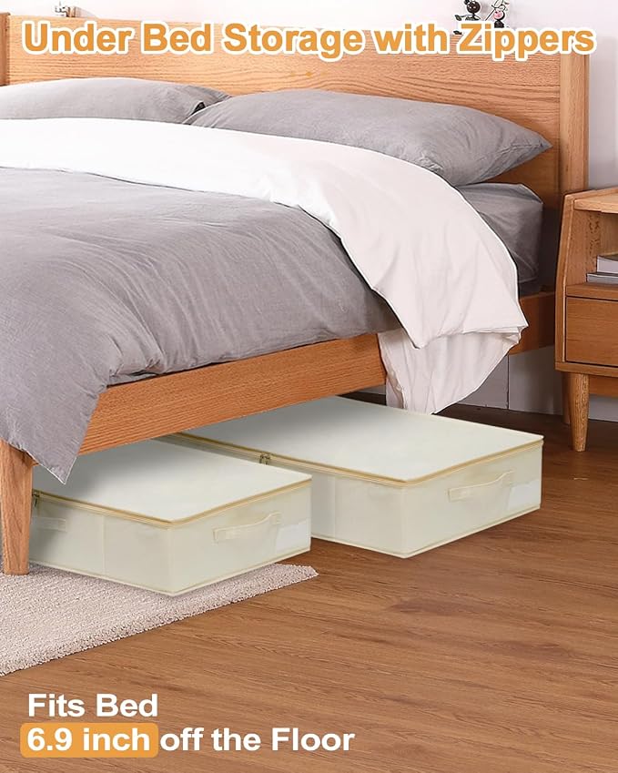 punemi Sturdy Underbed Wedding Dress Storage Box, 3Pack, Beige | Rigid Sides & Bottom, 50L Large Capacity for Evening Gowns & Heirlooms, Ideal for Closet, Shelf & Cabinet Storage