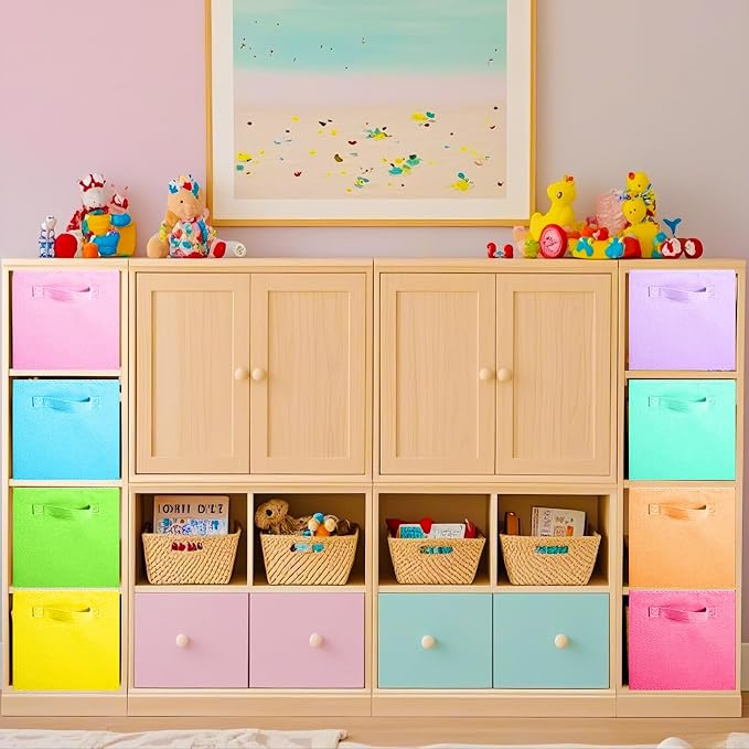 ShellKingdom Storage Bins, Foldable Fabric Storage Cubes, 8 Pack, 8 Colors | Cloth Organizer Drawer For Closet And Toys, 13 X 13 X 13 INCH, (Mix Colors)