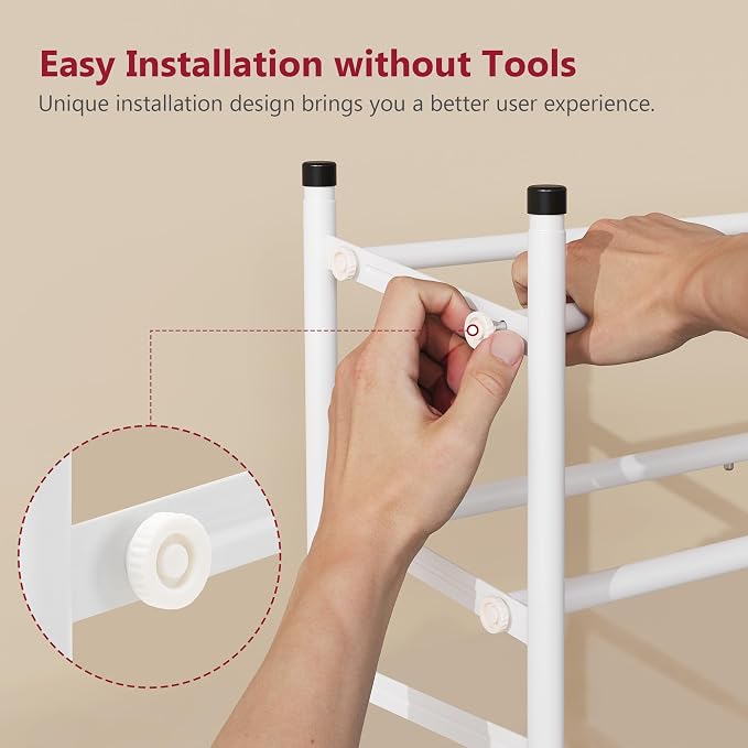 Expandable Shoe Rack for Closet 3 Tier, 28“-41“Stackable, White | Adjustable Shoe Organizer Closet Shoe Rack Floor, Metal Shoe Shelf Storage for Entryway, Closet, Garage, Front Door Entrance