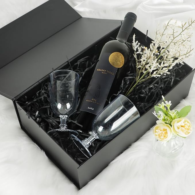 LFBOX Black Gift Box with Magnetic Lids 1 Pack | Large Bridesmaid Groomsman Proposal Boxes,13.8x8.3x4.4 in, Collapsible Rectangle Storage Box