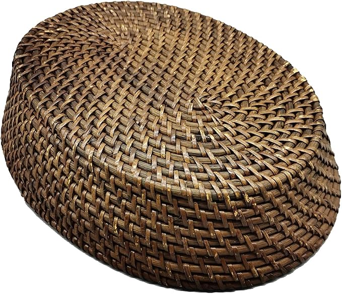 14 Inch Oval Rattan Basket, Handmade Wicker Serving Basket Tray with 3.5 Inch Raised Sides, Large Rattan Fruit Bowl, Coffee Table Décor for Bread, Snack, Makeup, Valet, Odds and Ends, L, Brown