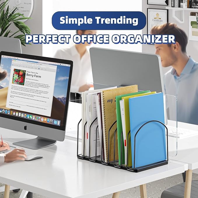 Simple Trending Desk File Sorter Organizer, 9 Slot File Rack, 2 Pack, Black | Metal File Folder Holder Stand, Vertical Desktop Organizer for Home Office Classroom, 13.75"D x 8.25"W x 7.5"H