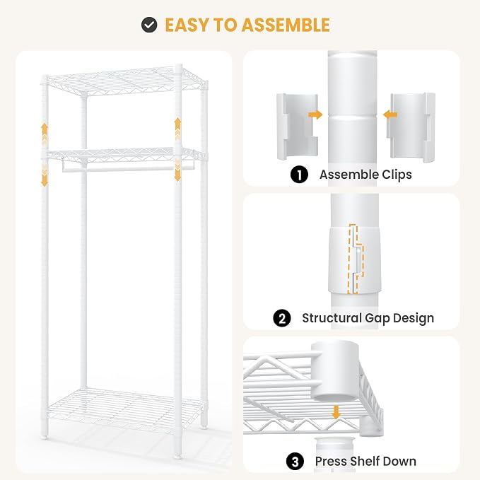 Clothes Rack, Heavy Duty Clothing Racks with Adjustable Shelves, Freestanding Metal Closet for Hanging Clothes, Portable Garment Rack for Bedroom Laundry Room Dorm, 23.6"W x 15.7"D x 70.8"H, White