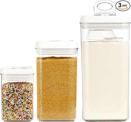 Felli Flip Tite Acrylic Food Storage Container with Lid 6” XL Air Tight Ring Seal Flip Top, Plastic Kitchen Baking Canister for 5 lb Flour Sugar Rice Protein Powder Pantry Organizer (Nest-M, White)