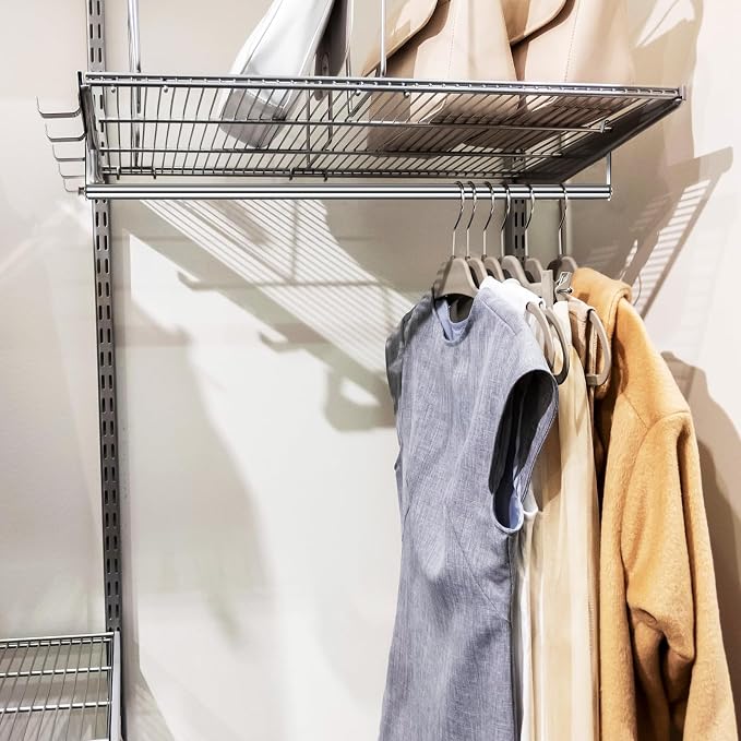 2 Pack Wire Shelving Garment Hanger Bar Wire Shelving Accessories Industrial Closet Clothes Rods for Home Retail Store(Silver,48 Inch)
