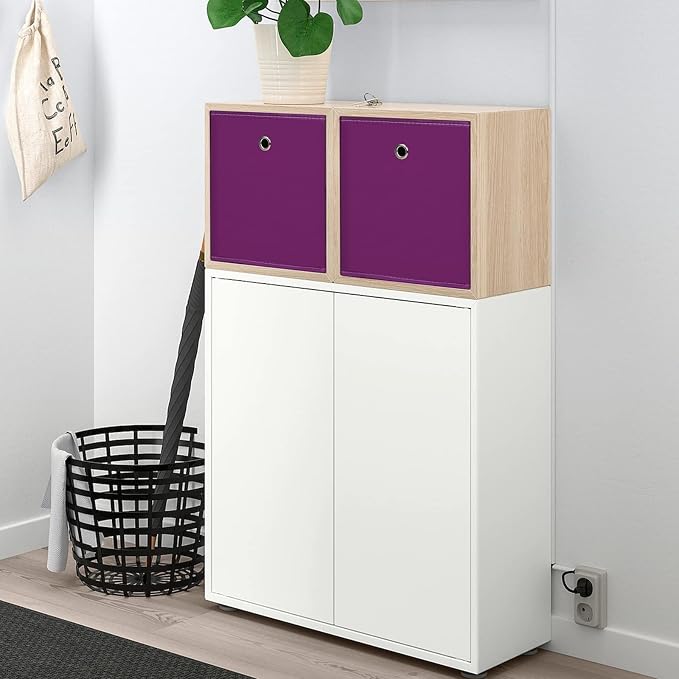 Foldable Storage Cubes Bins ,11 Inch Cloth Storage Cube Fabric Storage Box Cubes Organizer Baskets with Handles for Home Organizer Set of 3 (Purple)