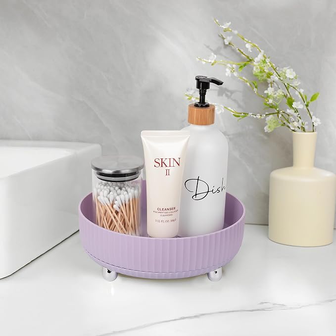 360 Rotating Makeup Perfume Organizer Skincare Tray, Small Purple | 360 Degree Spinning Lazy Susan Organizer Lotion Cosmetics Storage for Dresser, Vanity, Bathroom Countertop