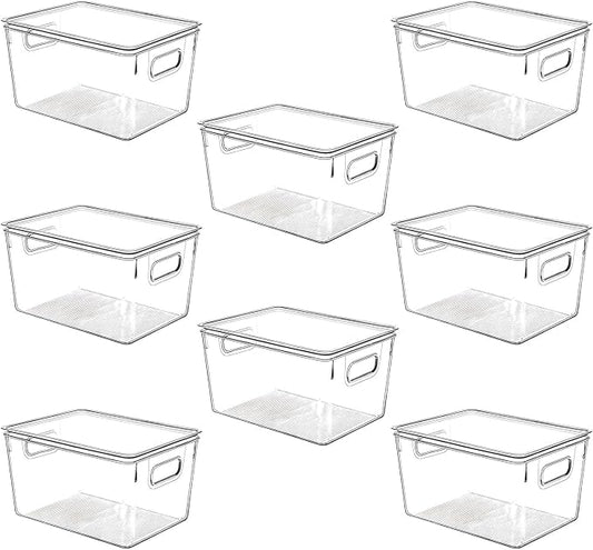 Clear Plastic Stackable Storage Bins with Lids, Pantry Organizers and Storage Containers Fridge Organizer Bins Kitchen Cabinet Organizer Bin for Organizing Under Sink Refrigerator Organization