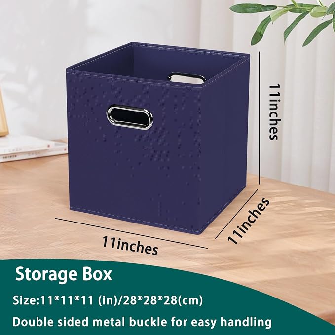 Black Foldable Storage Cubes Bins, Fabric Storage Box Cubes Organizer Baskets with Dual Handles for Home Organizer,Set of 3,(Navy Blue)