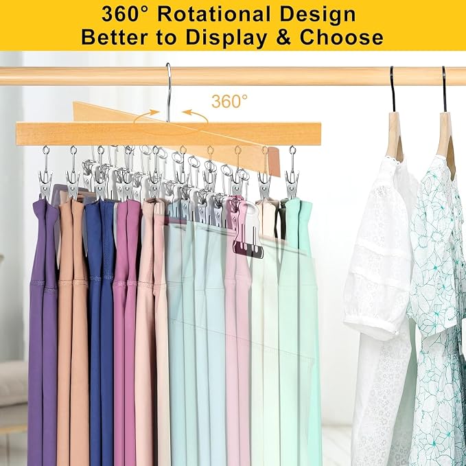 Legging Organizer for Closet, Pants Hangers with Clips | Holds 20 Leggings, Jeans, Hats, Shorts, Socks, 360° Rotating Space Saving Hanging Clothes Organizer and Storage 2Pcs