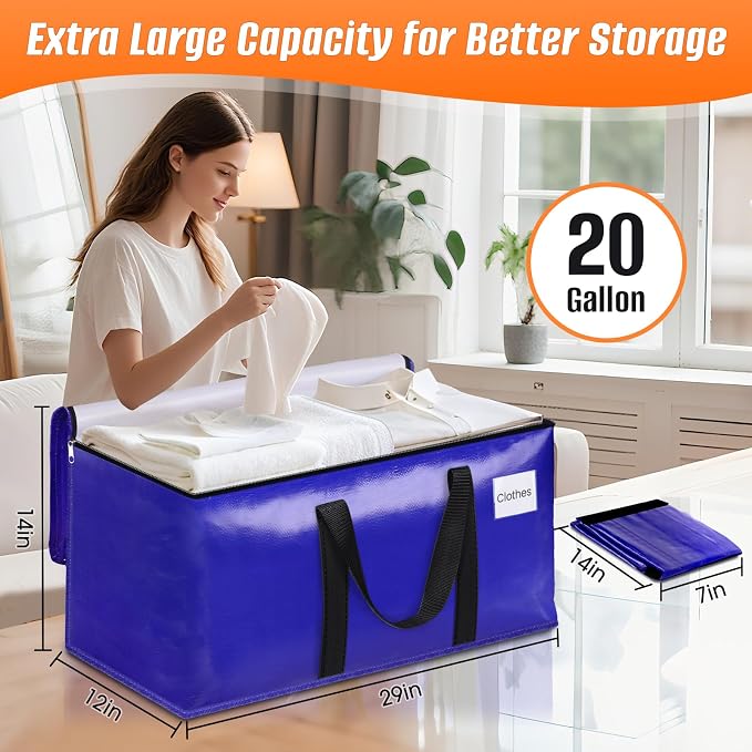 8-Pack Moving Bags with Backpack Straps & Carry Handles, 20 Gallons-76 L Heavy Duty Storage Totes for Space Saving, Foldable Storage Bags for College Dorm, Travel, Camping (Blue)