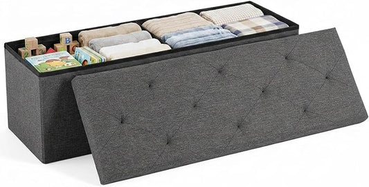 DUMOS 43 Inch Folding Storage Ottoman Bench, Large Ottoman with Storage | Storage Chest with Thicker Foam Padded Seat, End of Bed Foot Rest Stool for Bedroom Living Room Entryway, Load 660 lbs, Grey