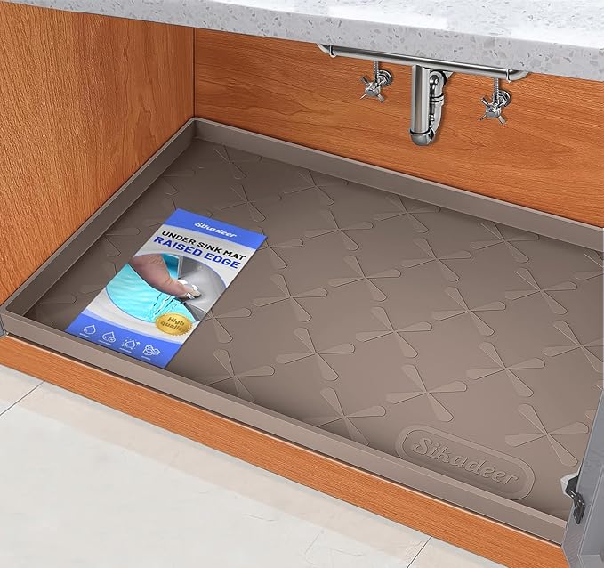 SIKADEER Waterproof Under Sink Mat Food-Grade Kitchen Shelf Liner 25" x 19" | Thick Raised Edge Cabinet Protector, BPA Free Kitchen Organizer and Storage, Non-Slip Dog & Cat Mat, Silicone Drying Mat