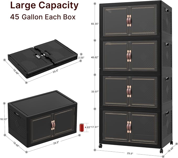 1136QT Extra Large Stackable Storage Bins with Lids | & Wheels & Door, 284Gal Foldable Collapsible Closet Organizers, Plastic containers drawers for bedroom Dorm