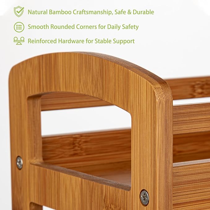 Briful 2 Tier Bamboo Spice Rack Organizer for Countertop Small Kitchen Shelf for Spices Coffee Bar Pantry & Cabinet Organization, Brown