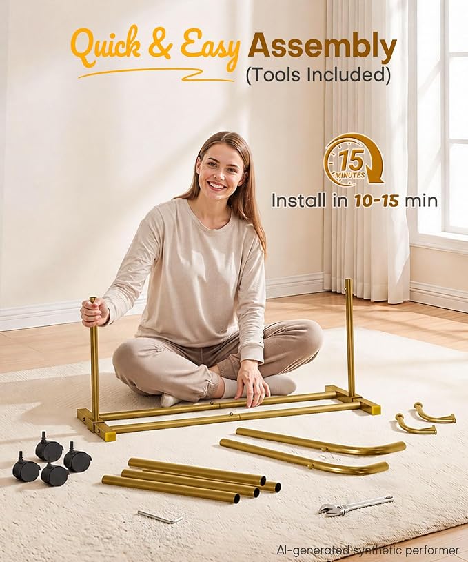 Homde Portable Clothes Rack for Bedroom: 4 Lockable Wheel Move Room-to-Room | Laundry to Closet in 1 Smooth Roll - No Heavy Lifting for Renters & Movers - 88 lbs Hanging Rod for Garment Coat to T-Shirt